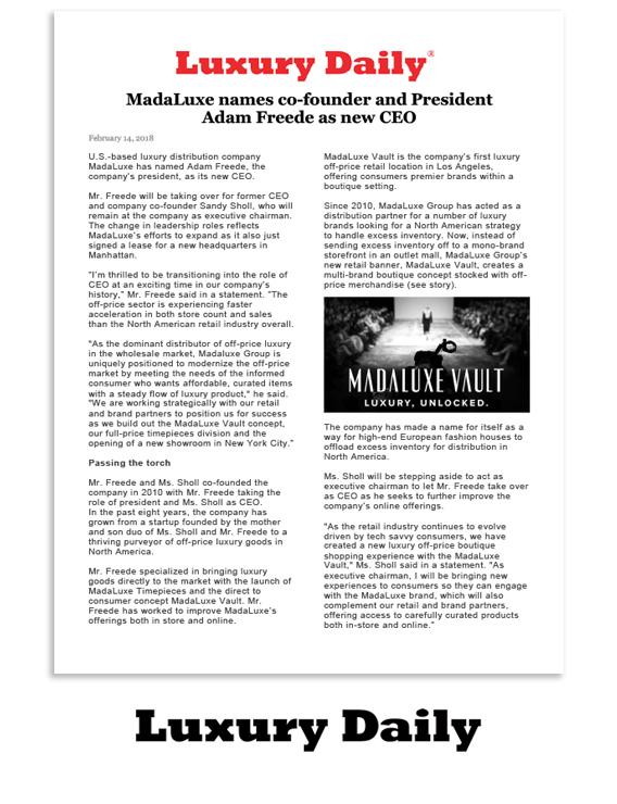 Luxury Daily: MadaLuxe names co-founder and president Adam Freede as new CEO