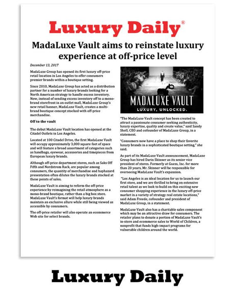Luxury Daily: MadaLuxe Vault aims to reinstate luxury experience at off-price level