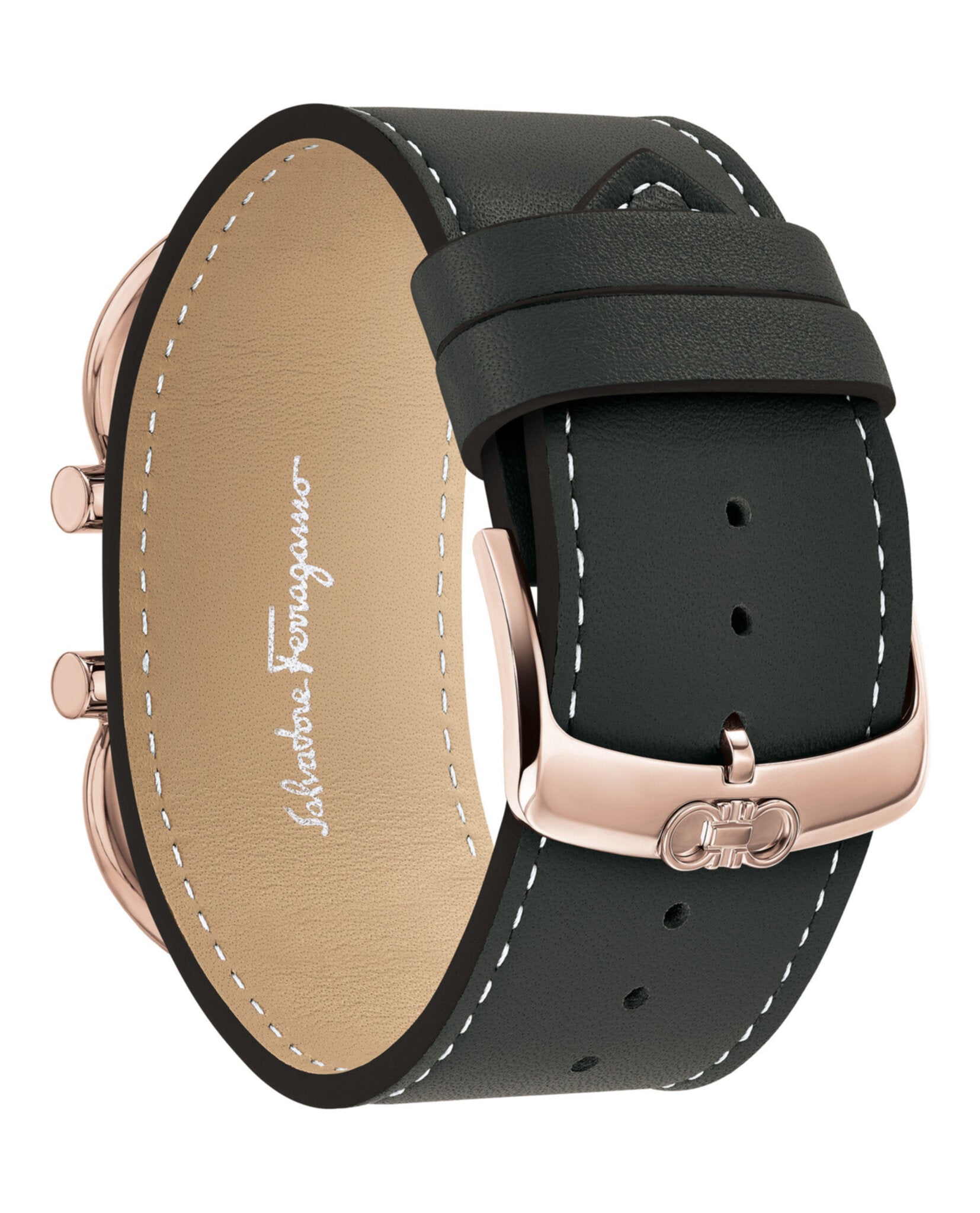 Double Gancini Leather Cuff Watch