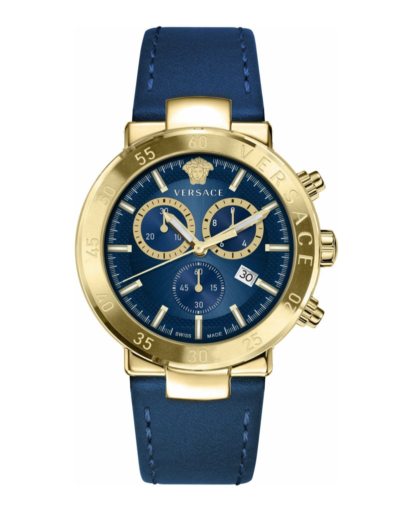  Versace Mens Gold Tone Swiss Made Chronogrpah Watch. Urban  Mystique Collection. High Fashion Adjustable Black Leather Strap. Silver  Dial with Date Window. : Clothing, Shoes & Jewelry